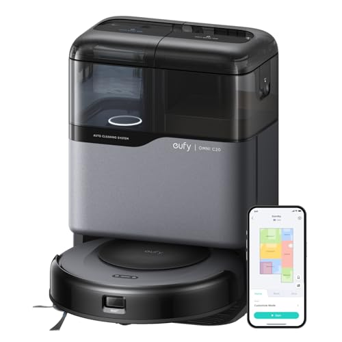 Eufy Omni C20, Robot Vacuum Cleaner With Mop, All-In-One Station,7,000 Pa Powerful Suction, Ultra-Slim, Auto Emptying, Mop Washing and Drying for Hands-Free Cleaning, Mop Lifting and Carpet Detection