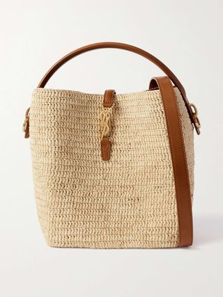 Le 37 Leather-Trimmed Raffia Bucket Bag