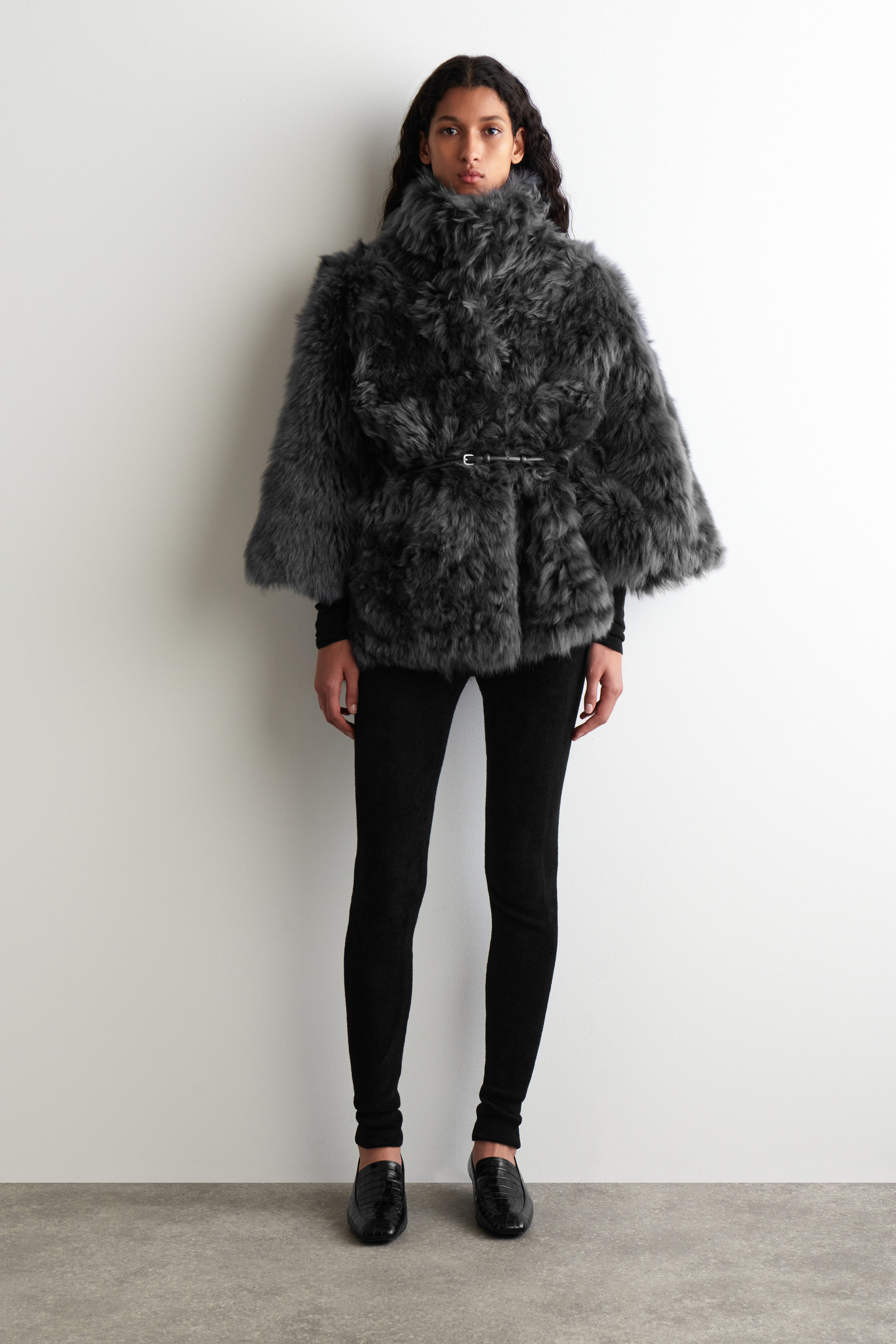 Funnel-Neck Shearling Jacket