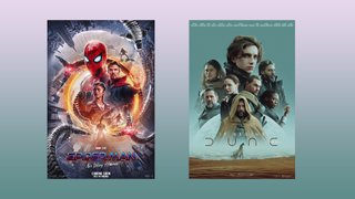 The posters for Spider-Man: No Way Home and Dune on a gradient background