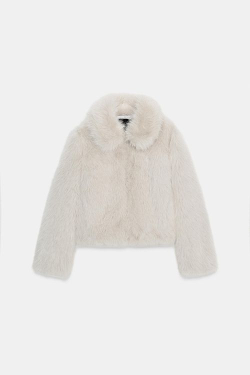 Short Faux Fur Zip-Up Coat