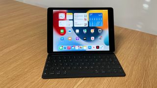 The iPad 10.2-inch (2021, 9th generation) on a desk, with keyboard