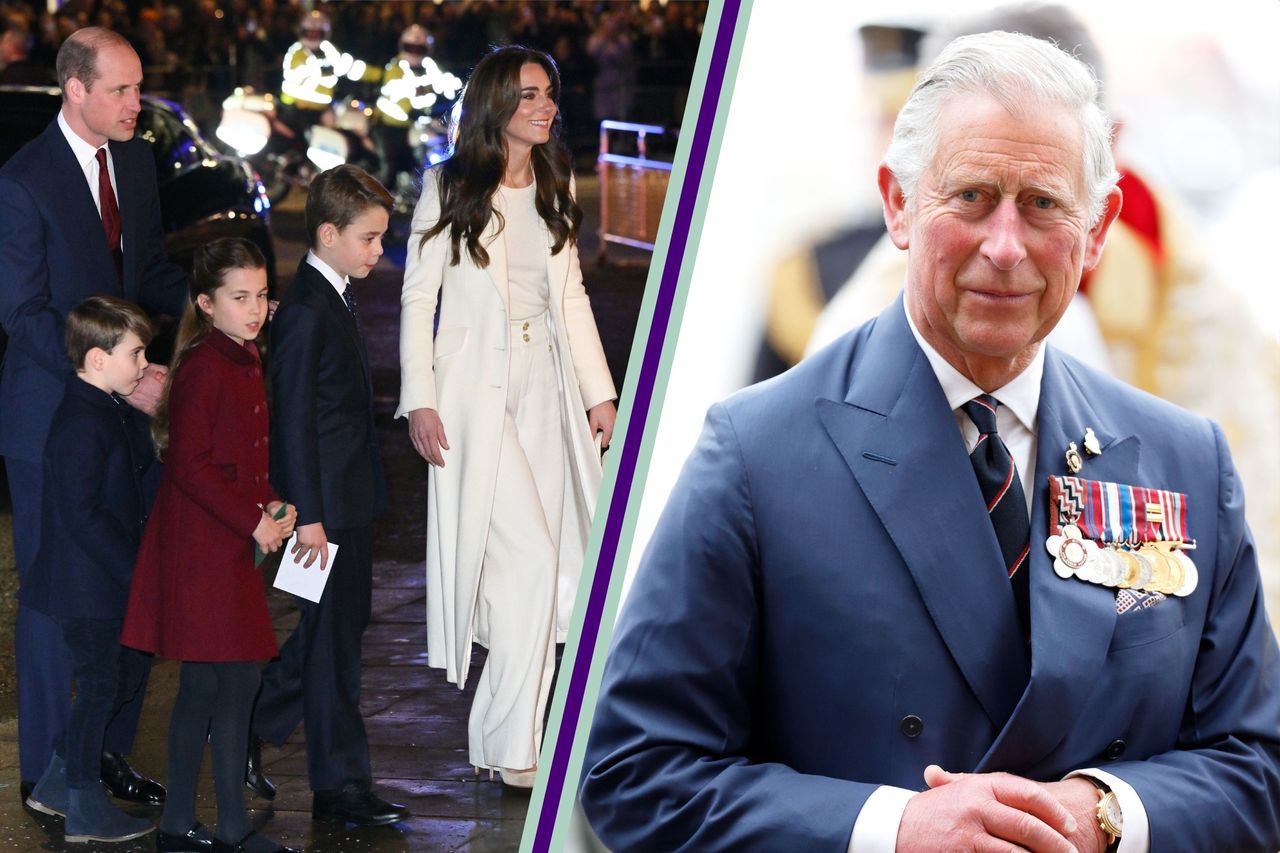 Prince William, Kate Middleton, George, Charlotte and Louis with King Charles