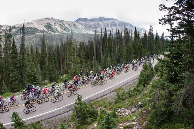 The peloton on the way up todays climb.