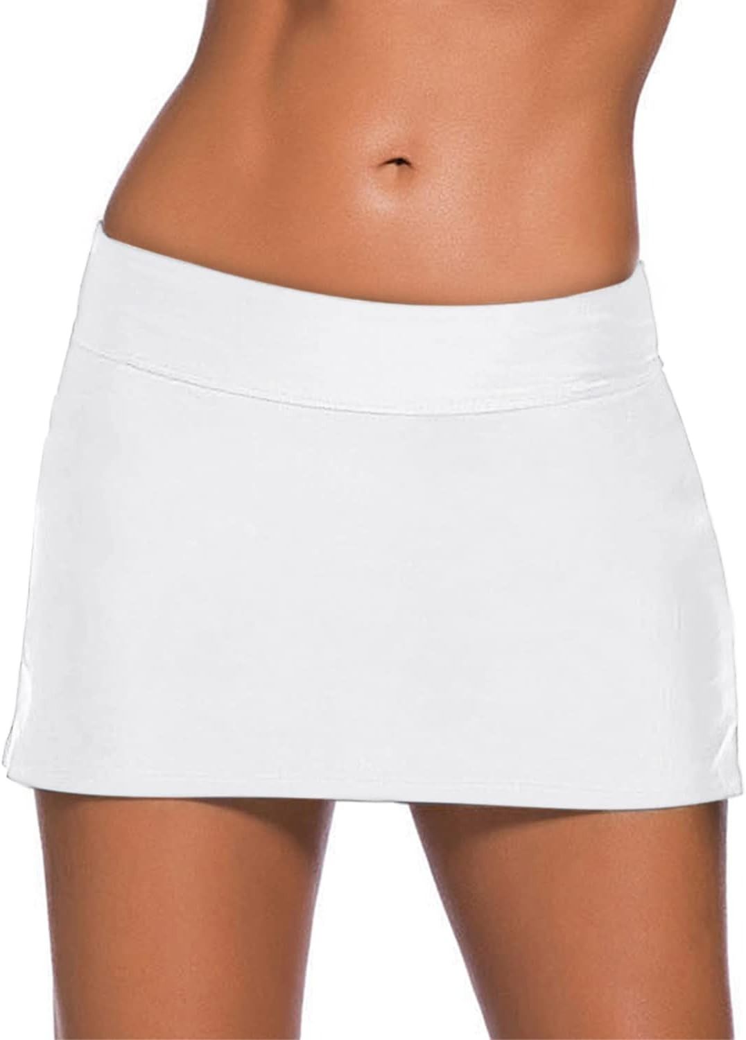 REKITA, Rekita Womens Mini Swim Skirt Waistband Skort Swimsuit Bikini Bottom Tie Dye Bathing Suit Bottom White
