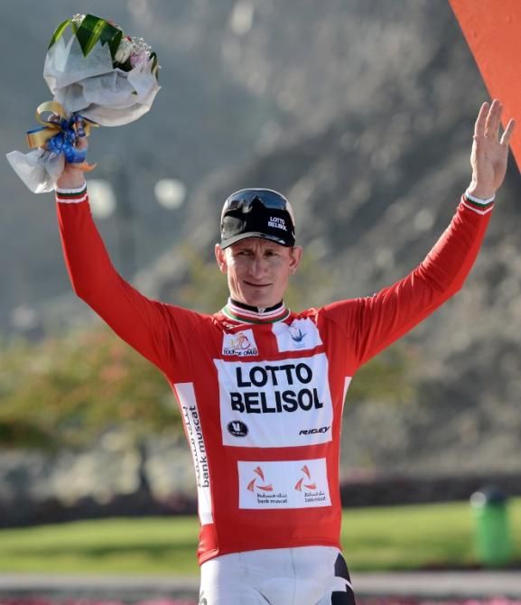 Andr&eacute; Greipel (Lotto Belisol) in the race lead in Tour of Oman