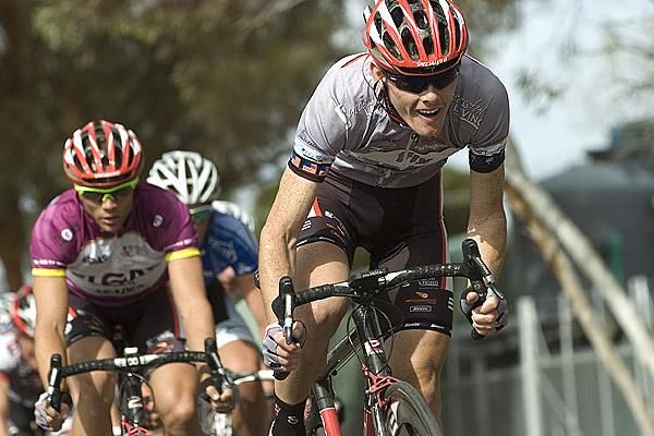 Hayden Brooks goes on the attack ahead of Fly V Australia teammate and Tour leader Jonathan Cantwell.