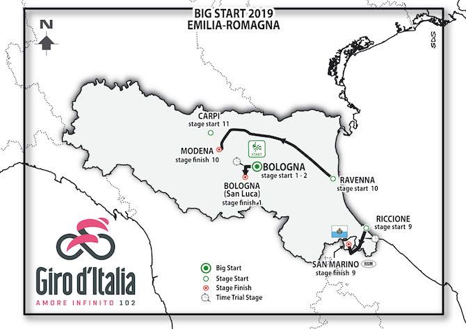 The 2019 Giro d'Italia starts in the region of Emilia-Romagna, and returns for three further stages the following week