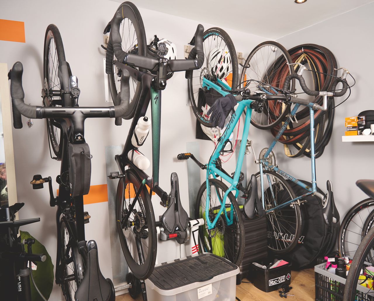 David Rhead's bikes hanging up