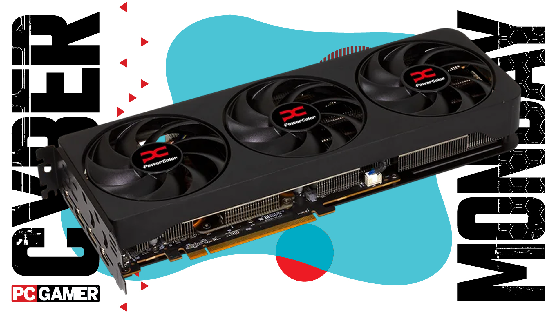 PowerColor graphics card on a blue Cyber Monday background.