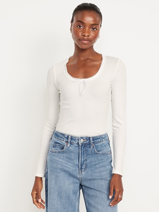 Scoop-Neck Long-Sleeve Ribbed Top