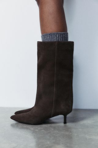 Wide Shaft Split Leather Ankle Boots