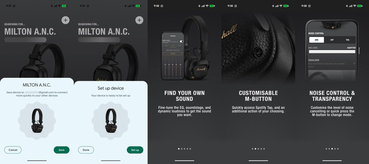 Marshall Milton ANC headphones app features and walkthrough