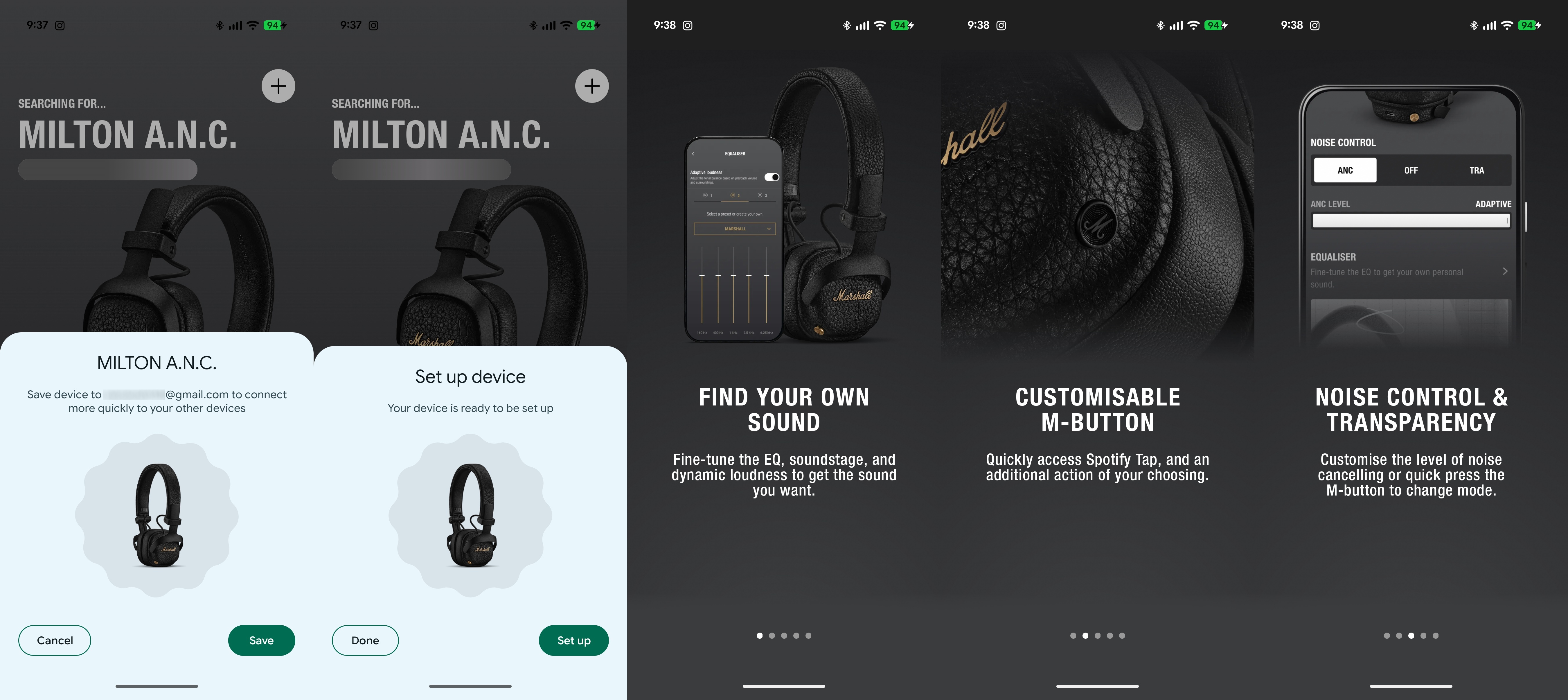 Marshall Milton ANC headphones app features and walkthrough