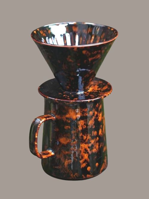 Handmade Artisan Tortoiseshell Glaze Coffee Pour Over Set 