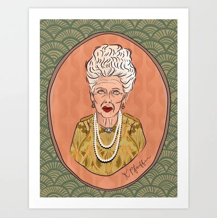 Cetakan seni Tilda Swinton pada latar belakang putih