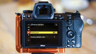 Rear LCD of Nikon Z6 II showing Peaking Highlights menu