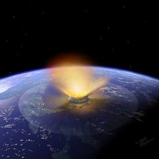 Artist’s impression of a 6-mile-wide asteroid striking the Earth.