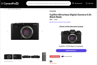 Fujifilm. X-E4 showing discontinued on CameraPro's website