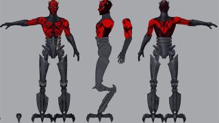 Darth Maul's cybernetic legs sketched for the Star Wars The Clone Wars TV series.