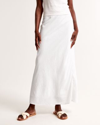 Linen-Blend Column Maxi Skirt