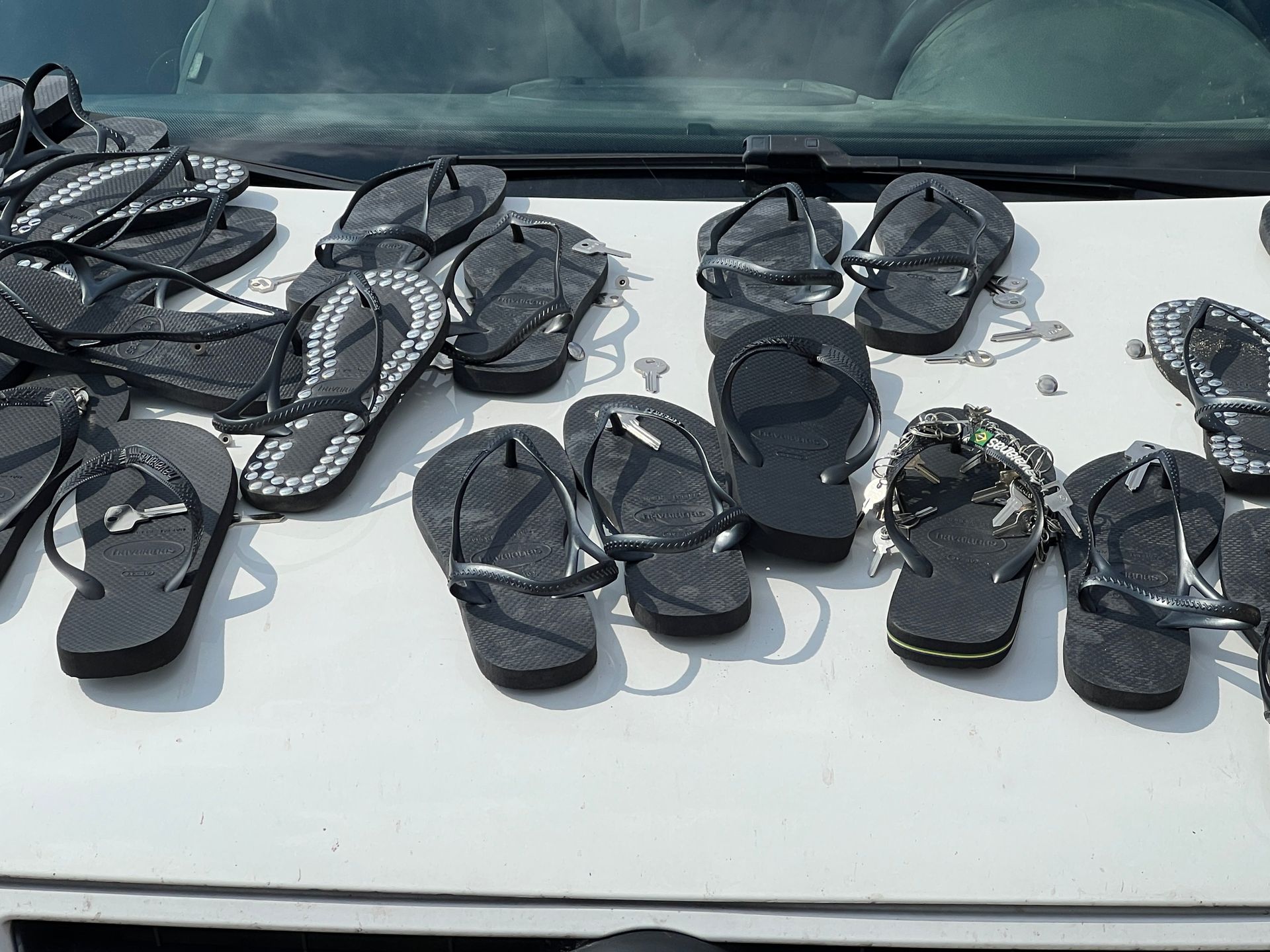 Collage of Havaianas x Gimaguas flip-flops.