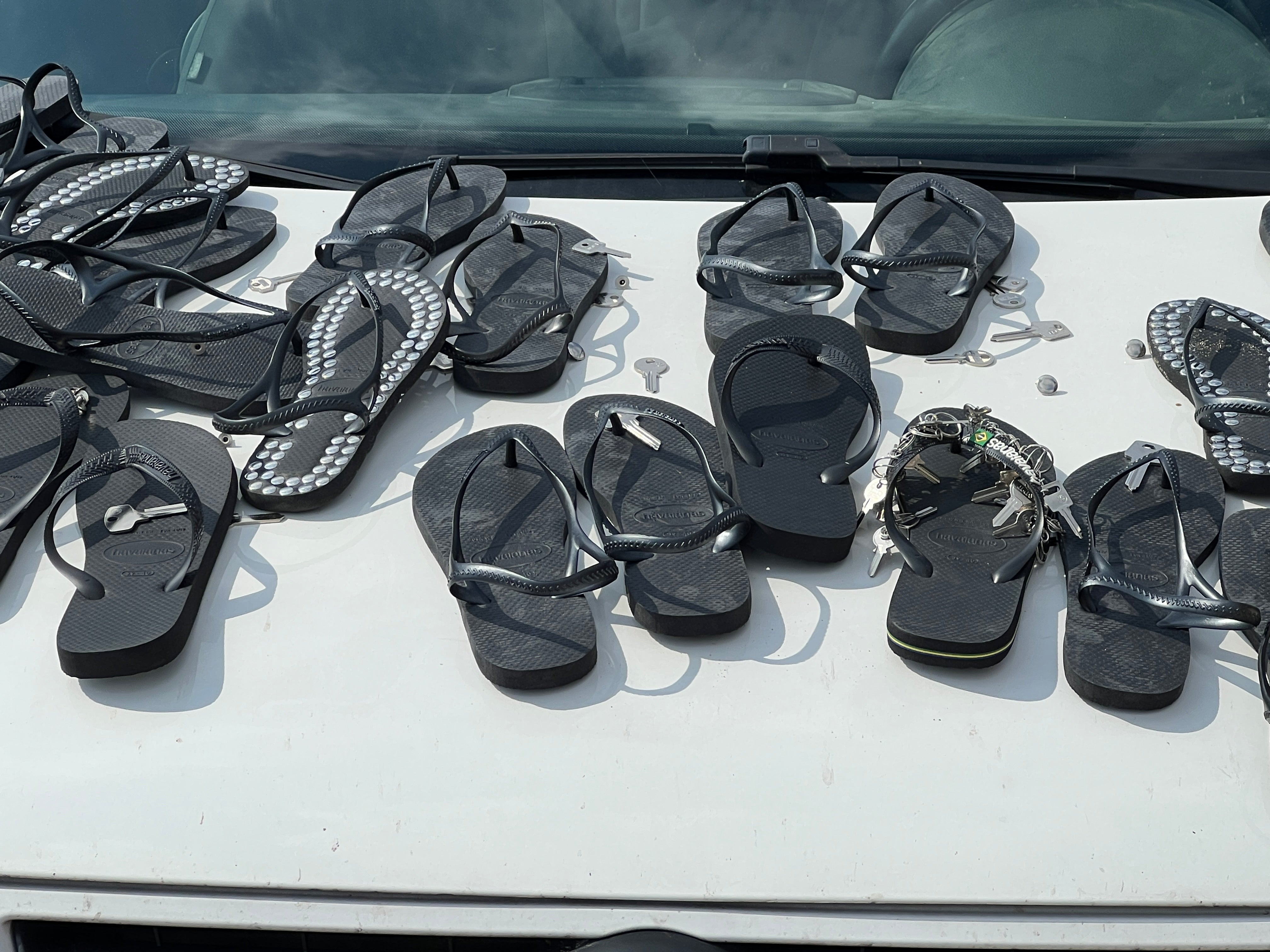 Collage of Havaianas x Gimaguas flip-flops.