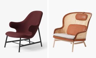 Left, ’Catch’ lounge, by &Tradition. Right, Gärsnäs launched its ’Dandy’ chair, designed by Pierre Sindre, in leather and rattan