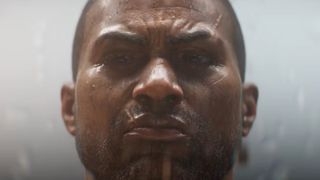 Diablo 4 character with scarred face stares intensely at camera