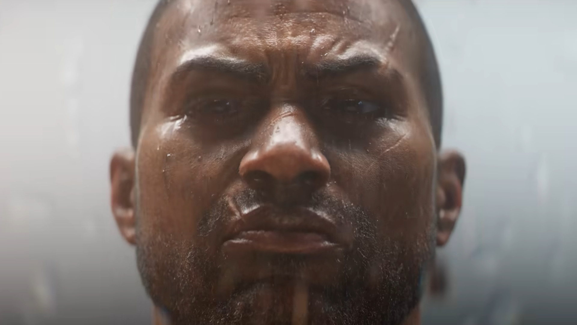 Diablo 4 character with scarred face stares intensely at camera