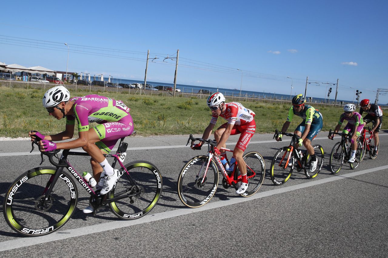 Giro dItalia 2020 103th Edition 11th stage Porto SantElpidio Rimini 182km 14102020 Fabio Mazzucco ITA Bardiani CSF Faizane Mattia Bais ITA Androni Giocattoli Sidermec photo Luca BettiniBettiniPhoto2020