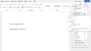 screenshot of Microsoft Word document with footnote style options window open