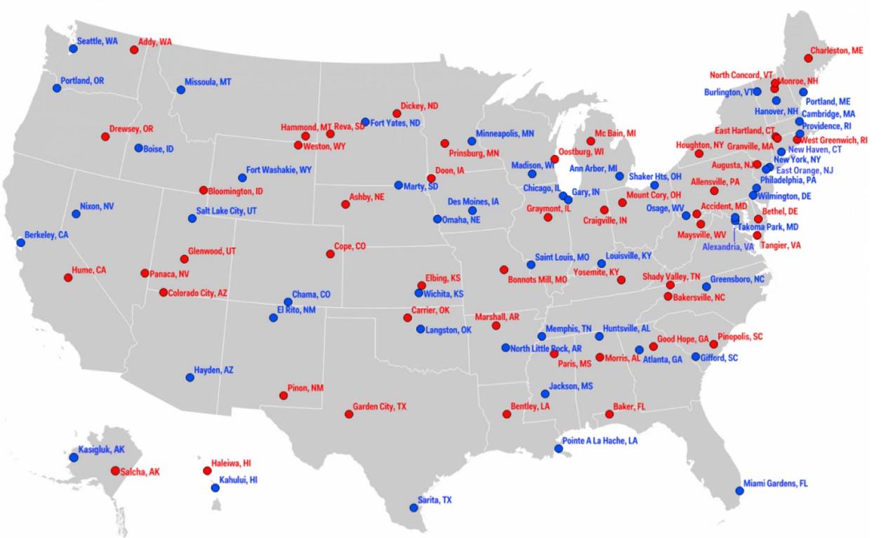 The most liberal and conservative towns in each state