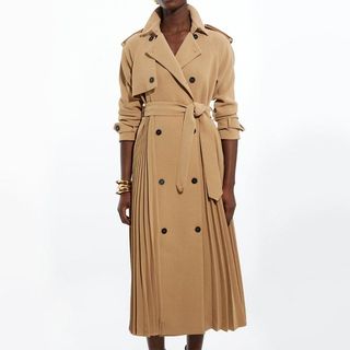 Tailored Pleat Detail Belted Trench Coat