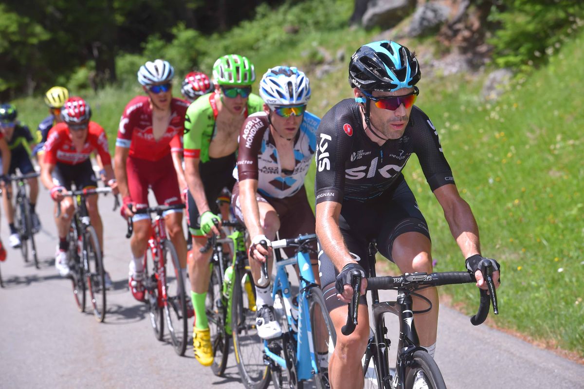 Mikel Nieve (Sky) leads the breakaway