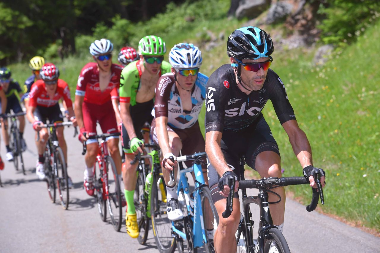 Mikel Nieve (Sky) leads the breakaway