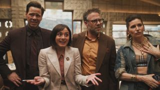 Ike Barintholtz, Chase Sui Wonders, Seth Rogen and Kathryn Hahn in The Studio