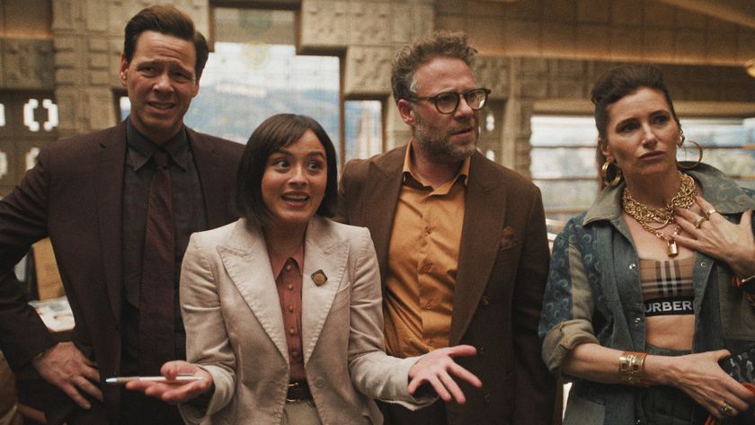 Ike Barintholtz, Chase Sui Wonders, Seth Rogen and Kathryn Hahn in The Studio