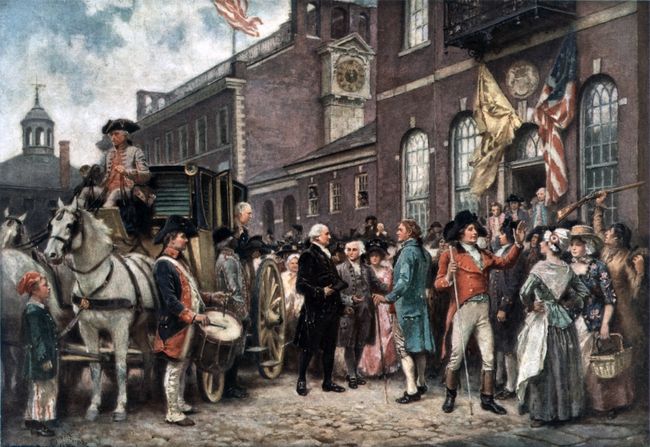 George Washington'un Philadelphia'daki Kongre Salonu'nda ikinci açılışının resmi, 4 Mart 1793. 