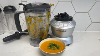 The Nutribullet Blender Combo making soup on test