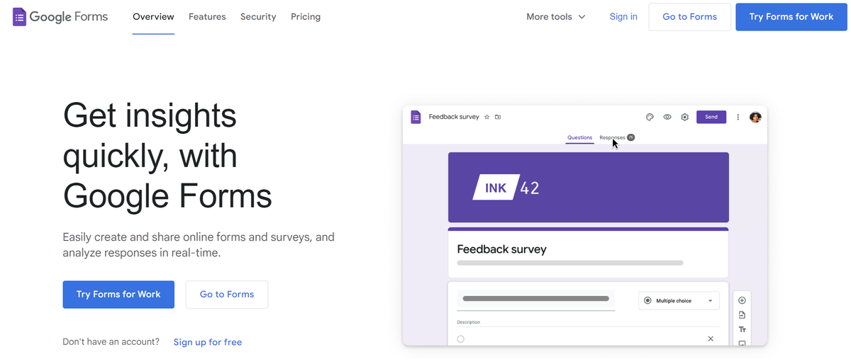 Website screenshot for Google Forms