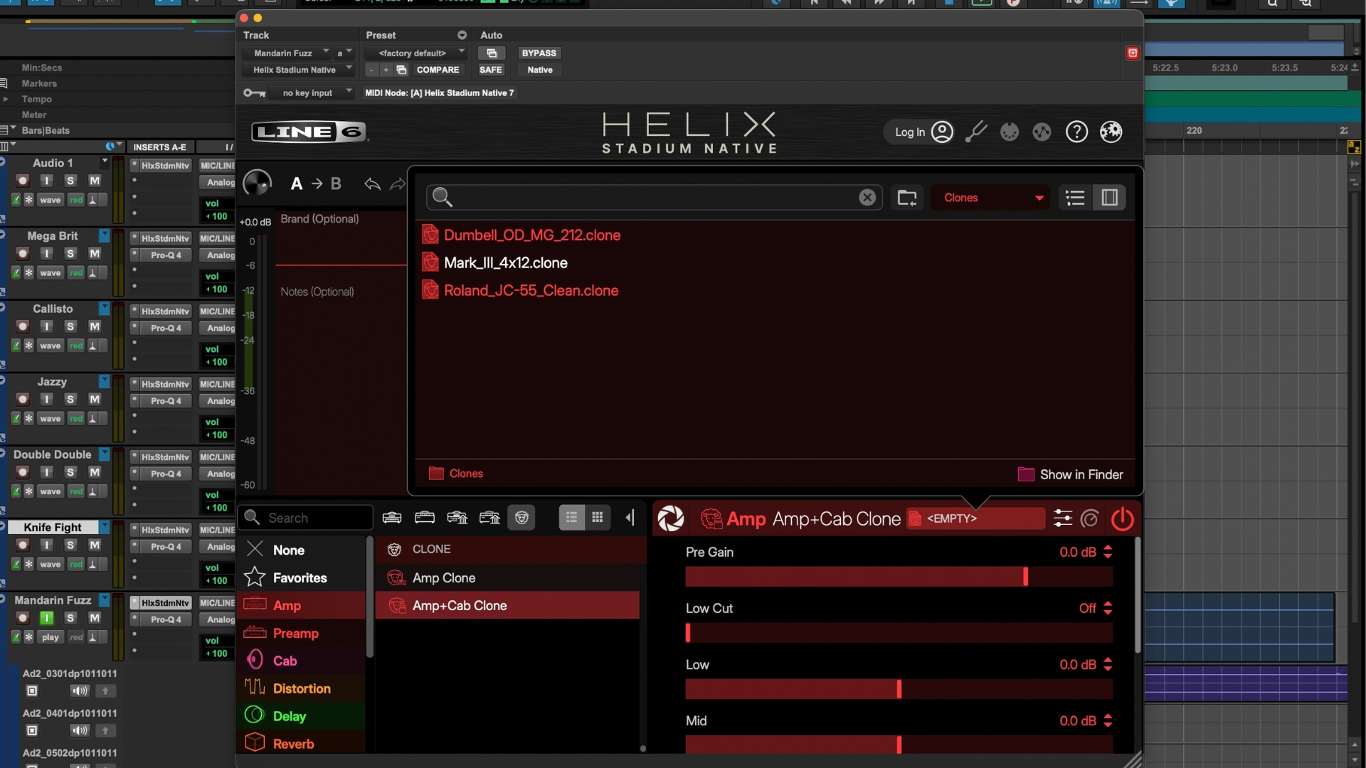 A screenshot of Line 6 Helix Stadium Native amp sim software