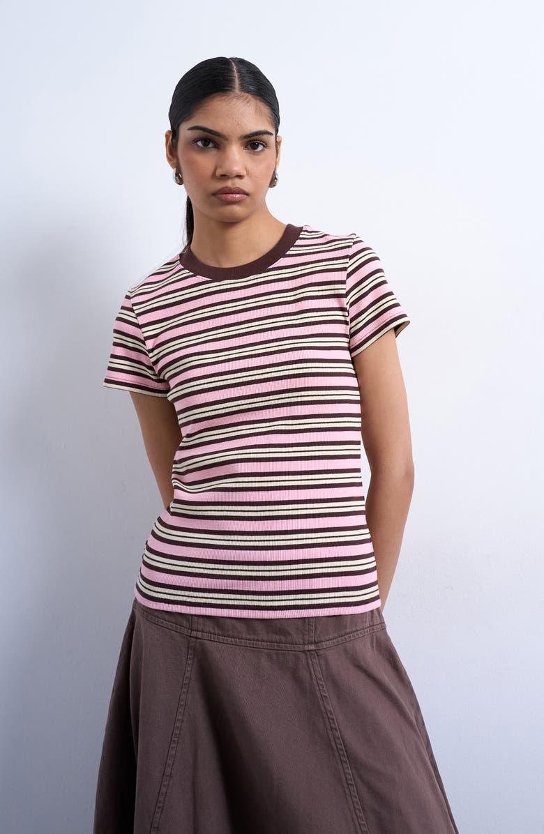 Stripe Short Sleeve Stretch Cotton Rib T-Shirt