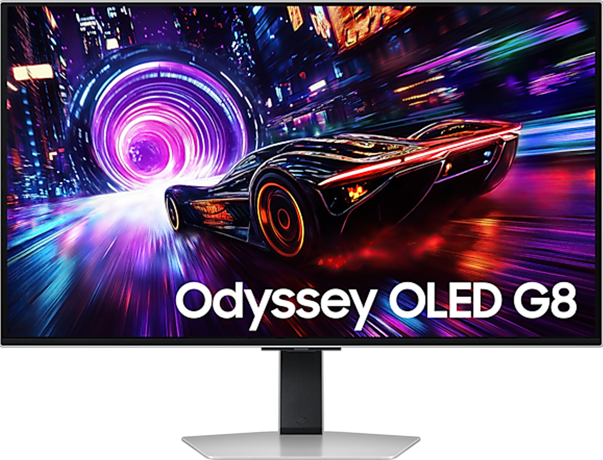 A Samsung Odyssey OLED G8 G81SF against a white background