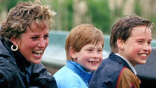 Princess Diana and her sons, Prince William & Prince Harry, go on the water ride at 'Thorpe Park' Amusement Park.