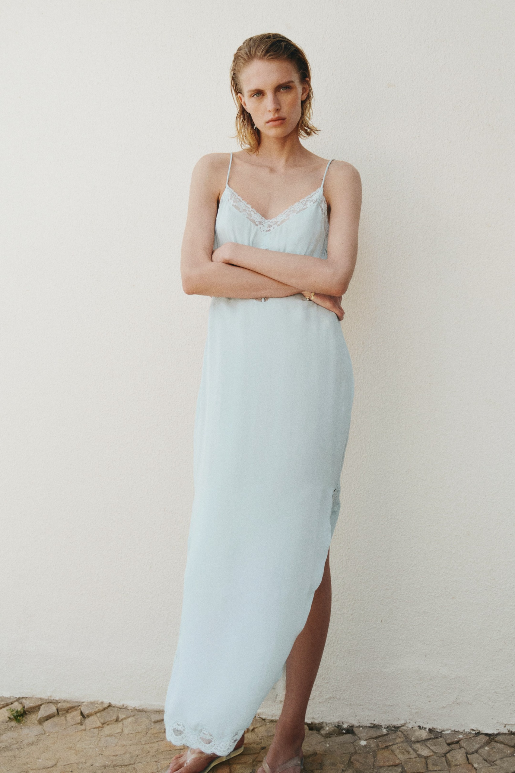 Lace-Trimmed Slip Dress