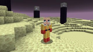 An anime Minecraft skin of Saitama from One Punch Man