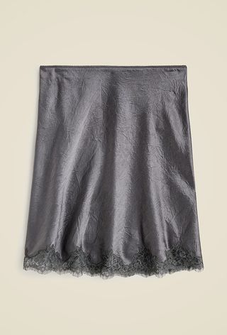 Gwen Lace-Trim Slip Skirt in Textured Satin