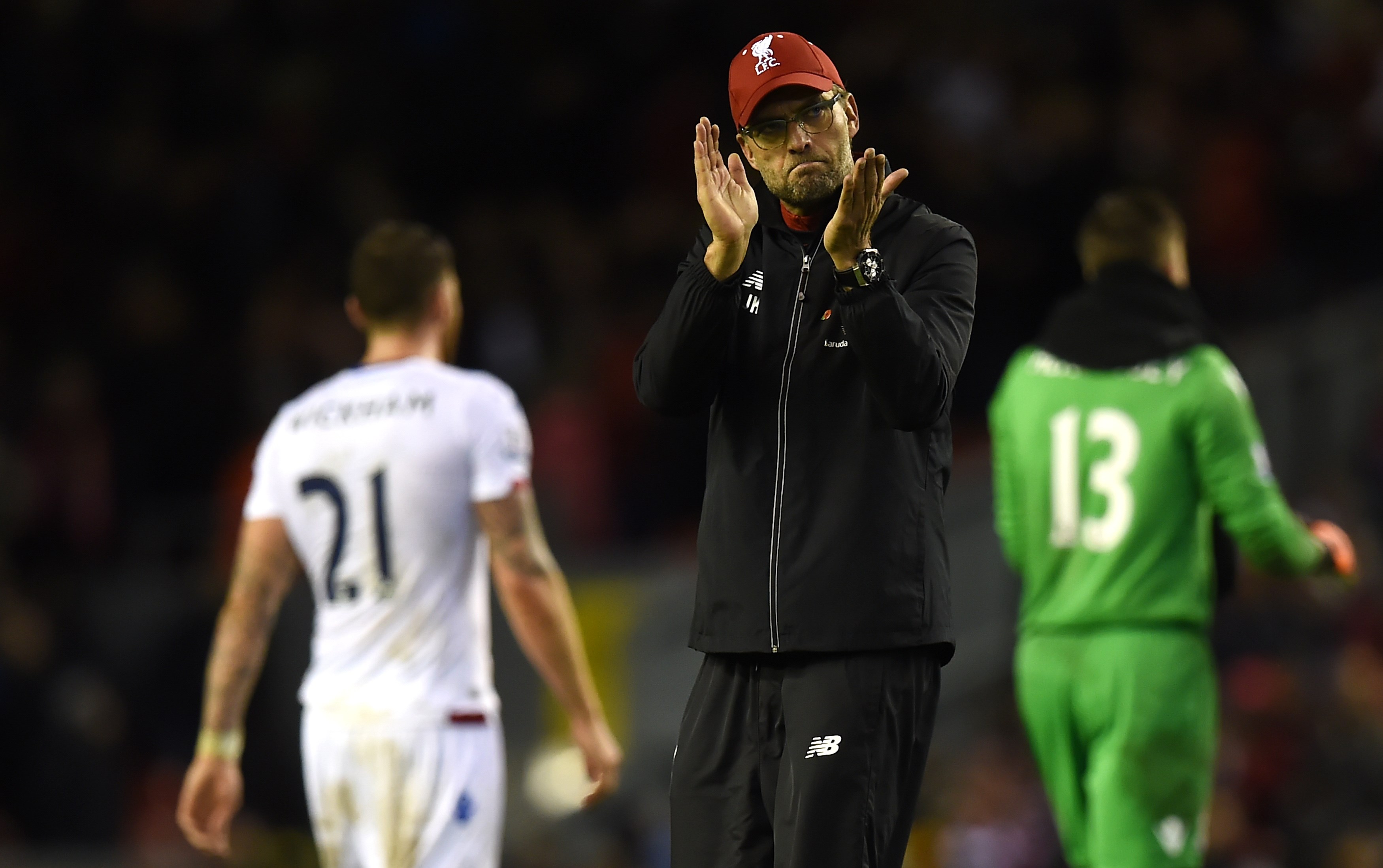 Liverpool manager Jurgen Klopp applauds the fans after defeat to Crystal Palace in November 2015.