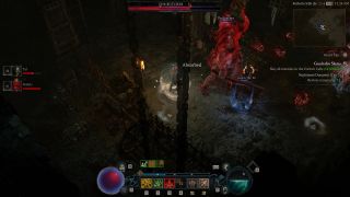 A huge Butcher encounters a band of adventurers in Diablo 4.